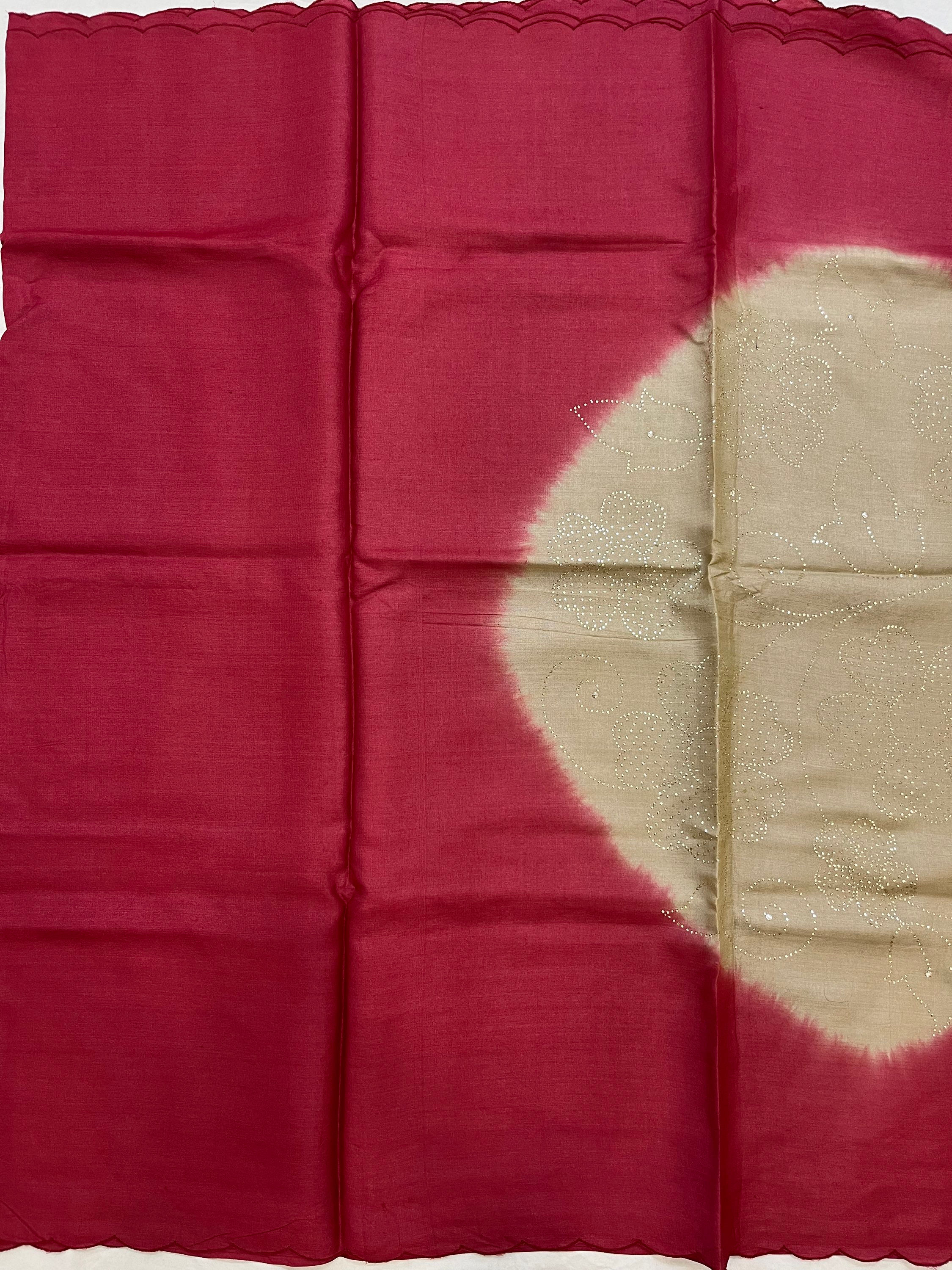 Red Tussar Silk Saree with Embroidery  