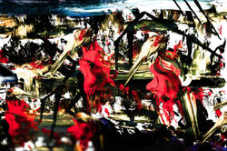 Les créatures du feu - Paysage imaginaire animé par des volutes de peinture rouge