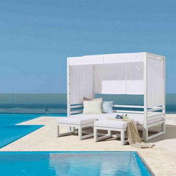 White aluminium day bed with seperate foot stools Marbella near Malaga and mijas Costa  