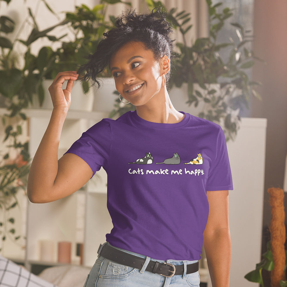 Thumbnail: Cats Make me Happy Wht text Short-Sleeve Unisex T-Shirt