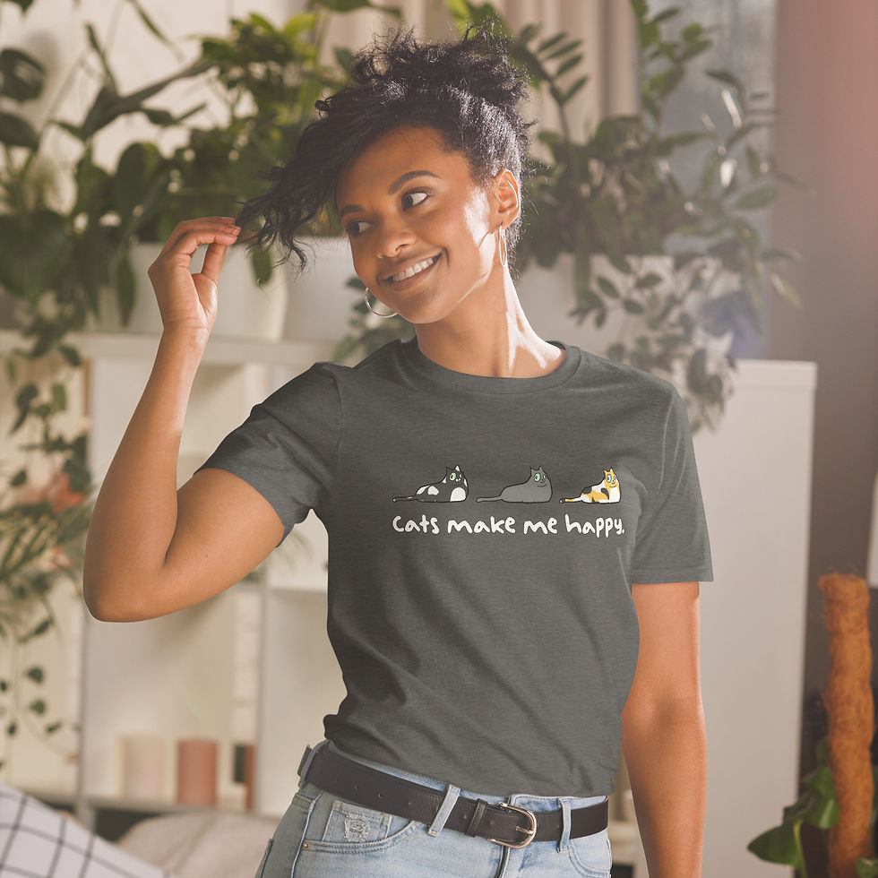 Thumbnail: Cats Make me Happy Wht text Short-Sleeve Unisex T-Shirt