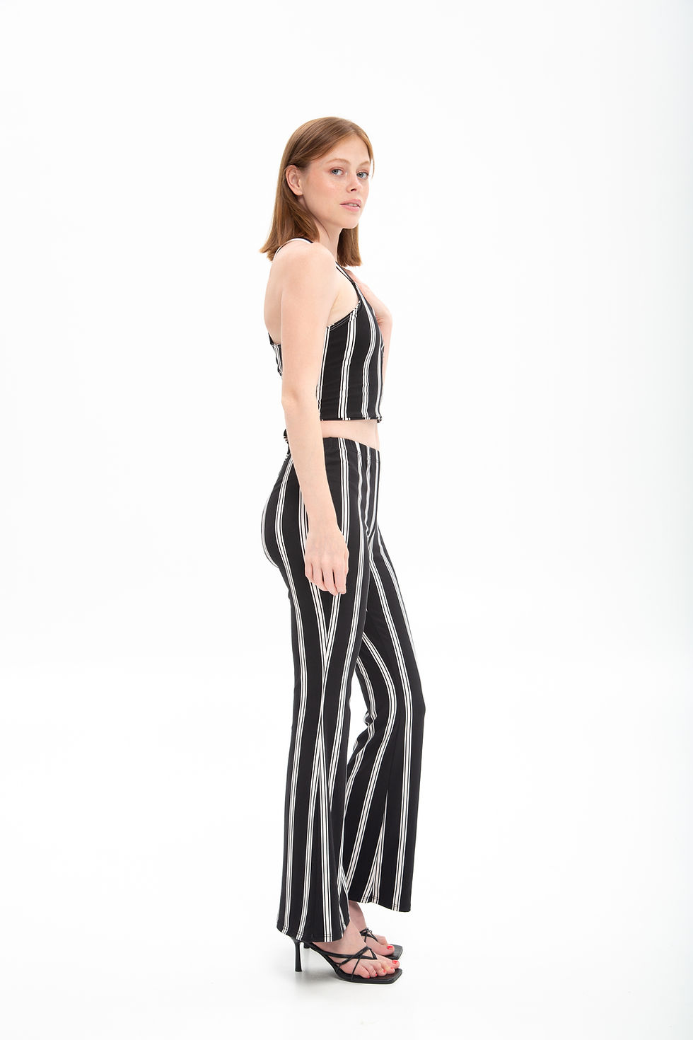 Thumbnail: 2025 Women's Striped Collection 2 Piece Set Crop Top and Flare Leg Pants