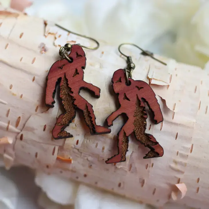 Bigfoot Carved Wood Earrings