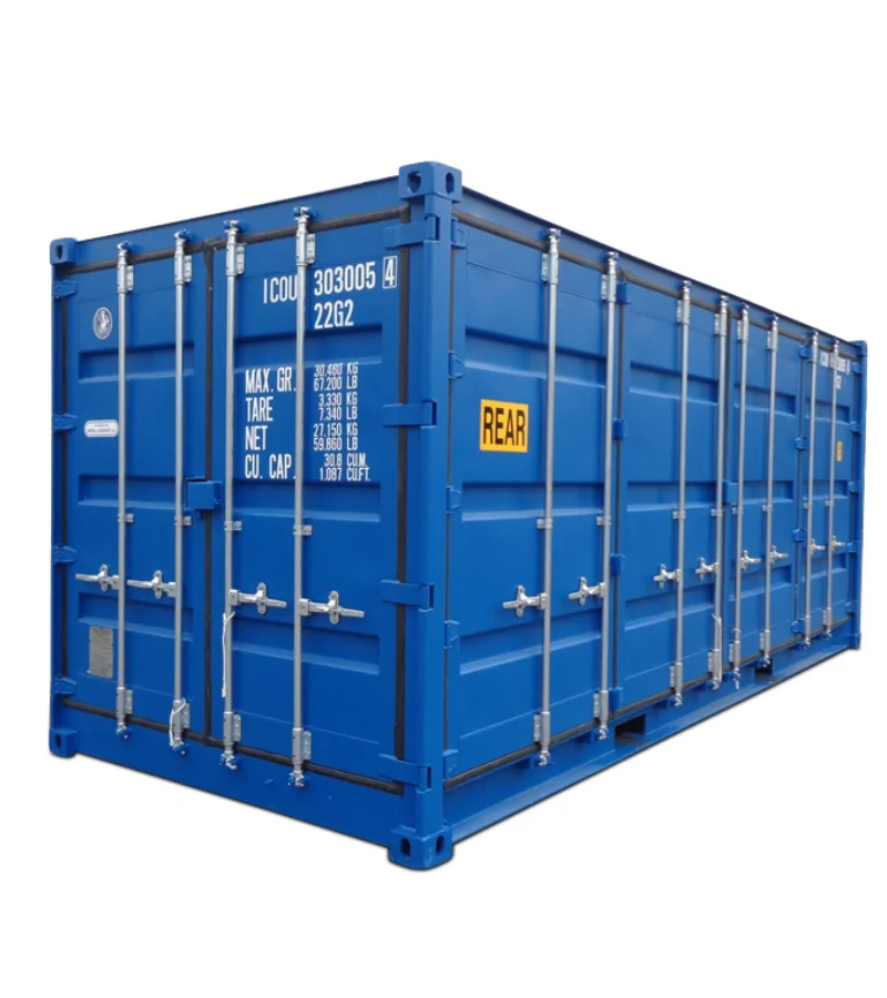 Container 20 Pieds Double Portes + Porte Latérale, blue shipping container, logistics background, Lomabri.