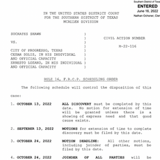 Read the scheduling order in our case against the City of Progreso
