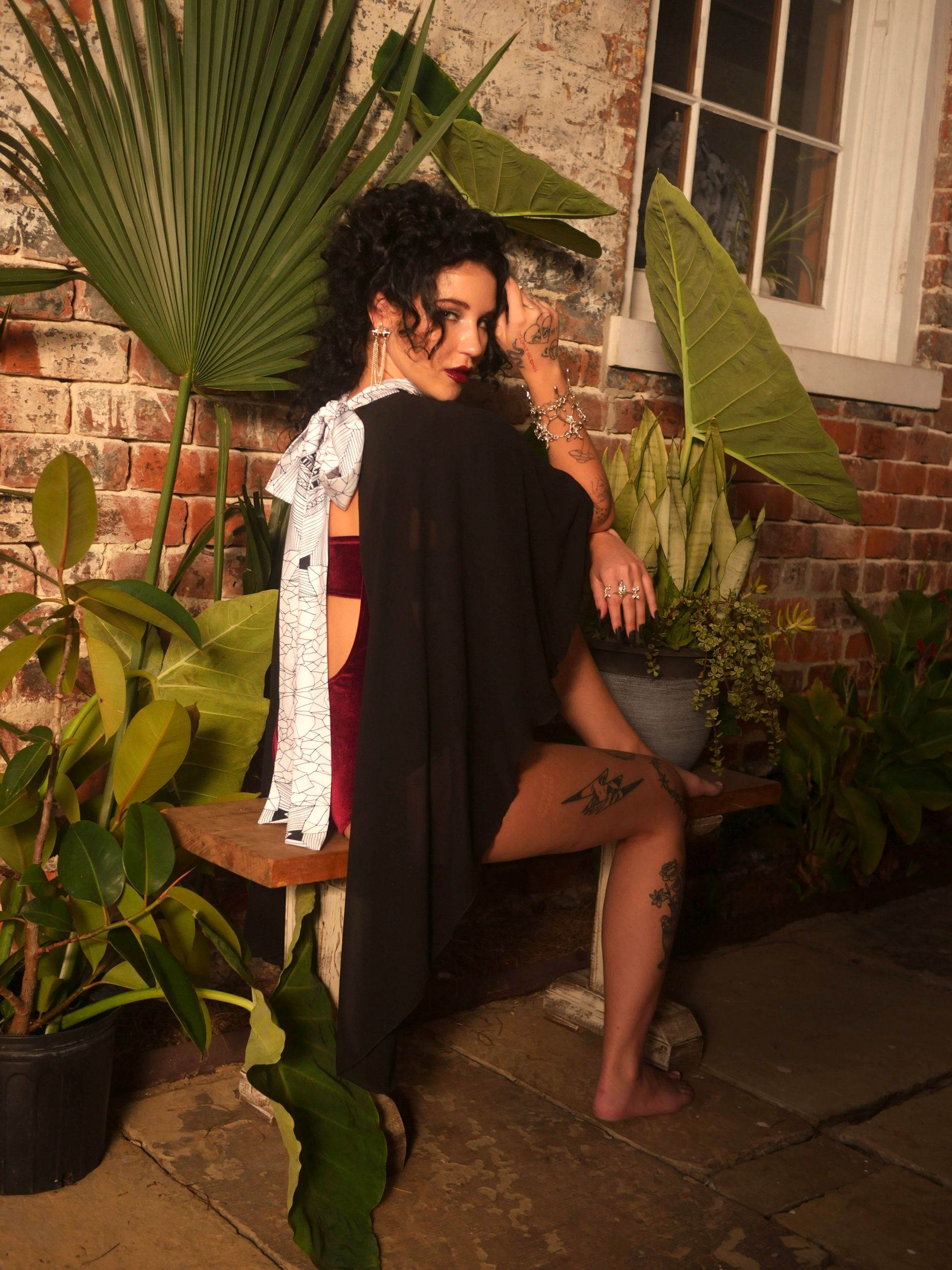 Vamp Cape with Seers Print Pussy Bow