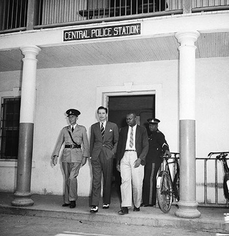 Alfred de Marigny leaving the courthouse