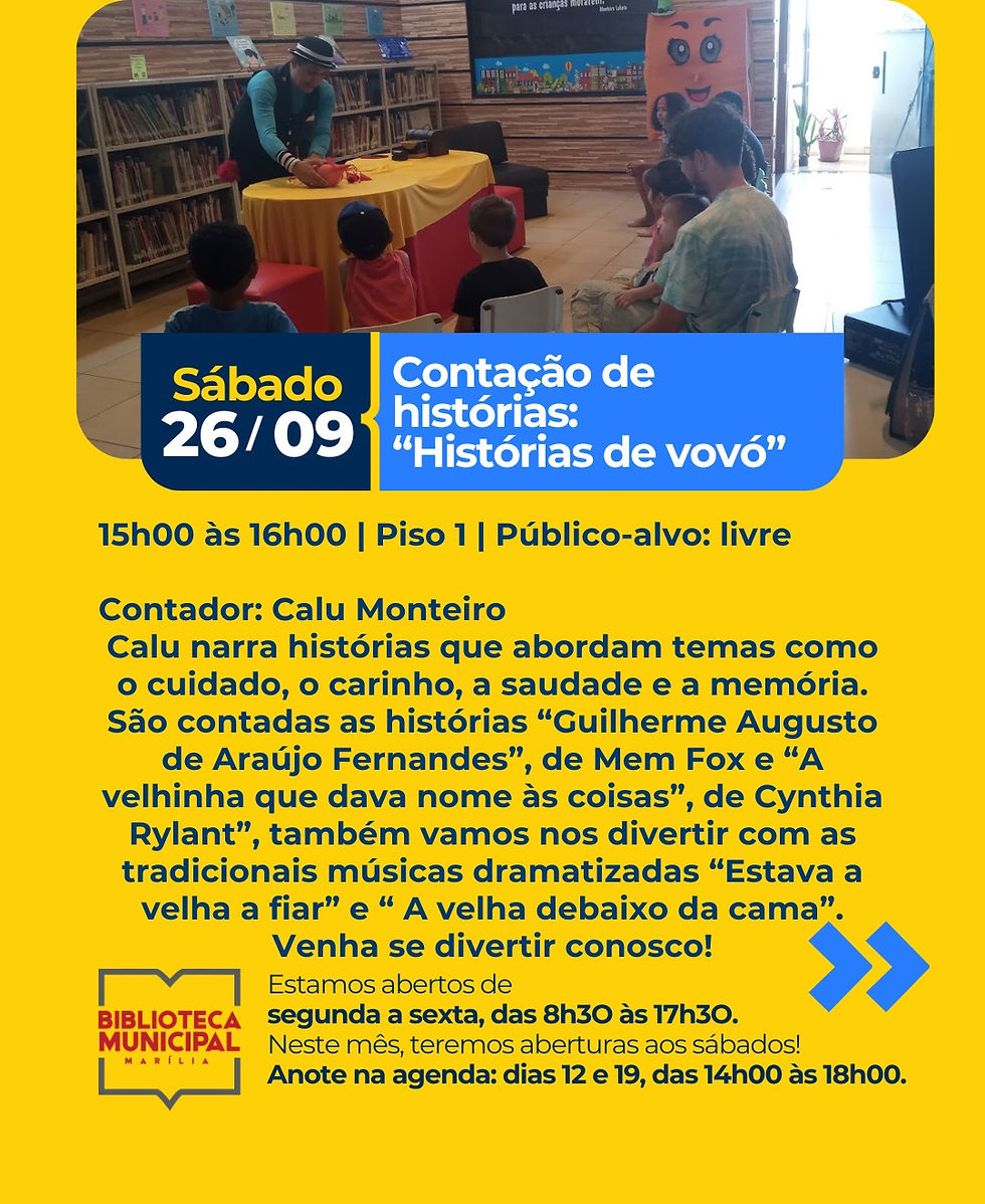 Janela Literária com contação de histórias acontece neste sábado na Biblioteca Municipal