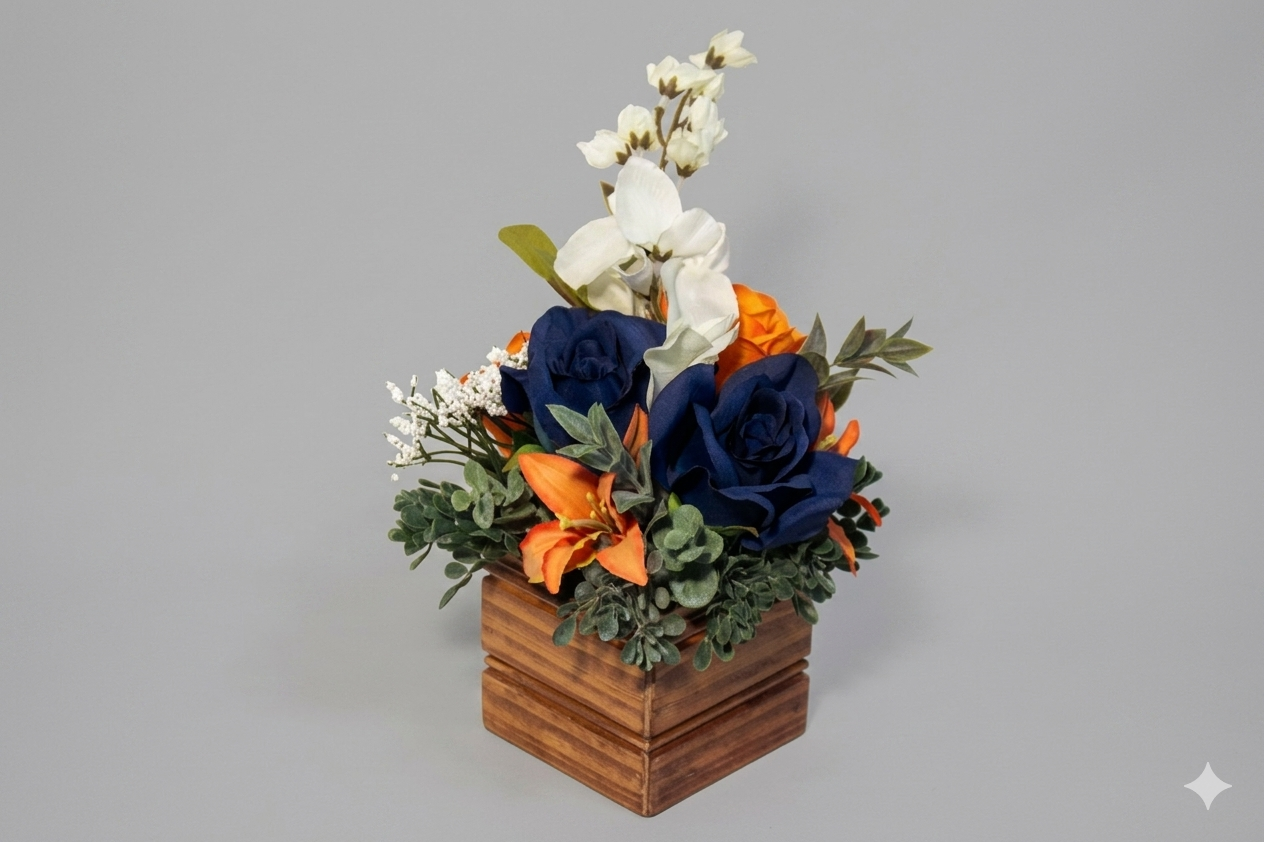 Faux Floral Arrangement in Wooden Box