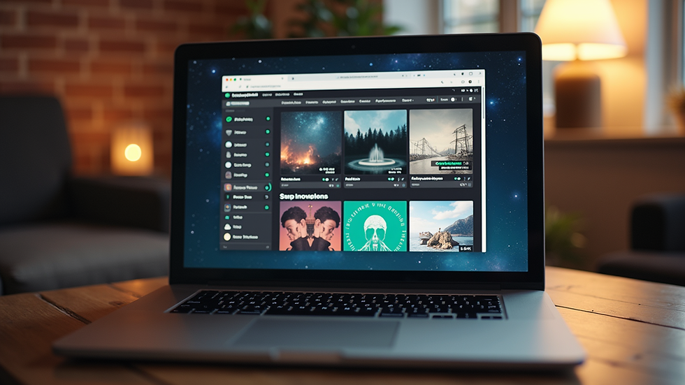 Eye-level view of a laptop displaying a digital music portfolio