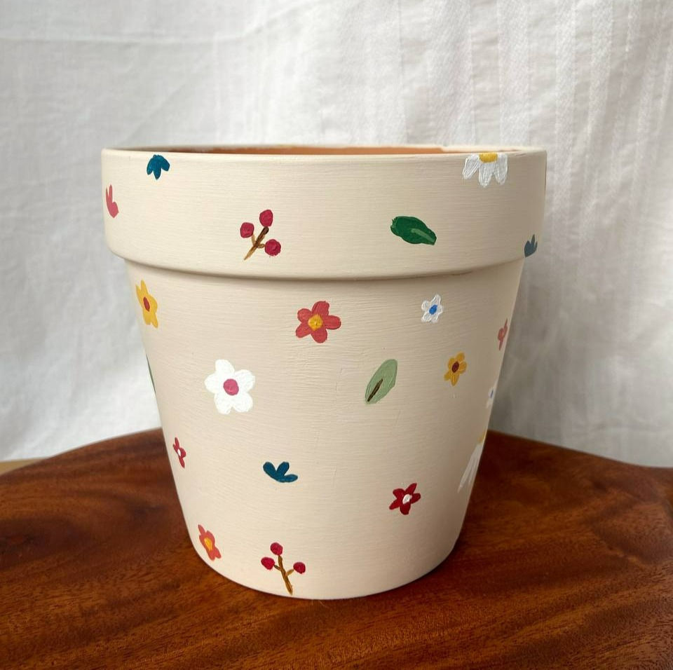 Thumbnail: Hand-painted Spring Terra Cotta Pots (Large)