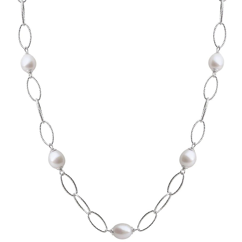 Sterling Silver Pearl Station Necklace
