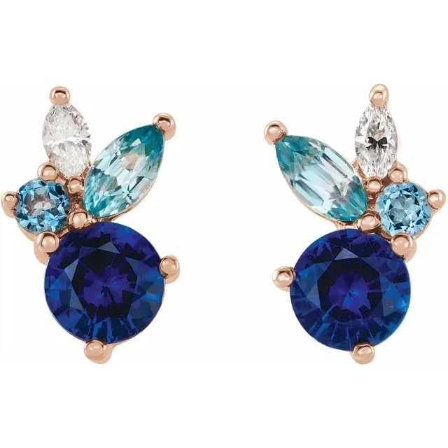 Thumbnail: Genuine Sapphire Stud Earrings