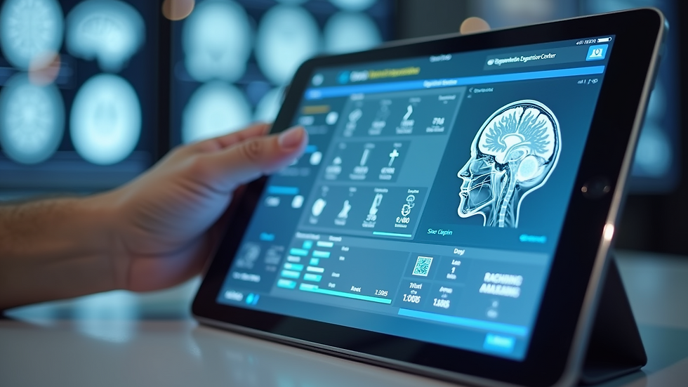 Close-up view of a digital tablet displaying cognitive test results