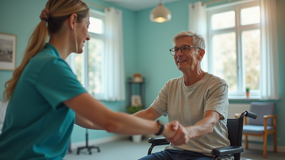 High angle view of a therapy session with a patient practicing motor skills