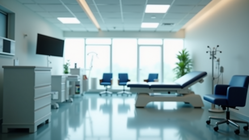 Eye-level view of a modern medical rehabilitation room with therapy equipment