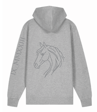 Grey Marl Signature Collection full-zip hoodie with tonal horse portrait on the back