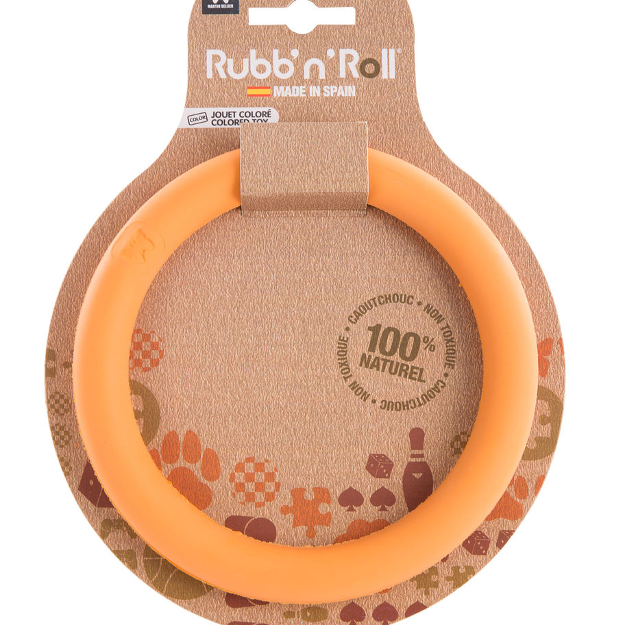 Jouet Rubb'n' Roll orange pour chien, 100% naturel, produit Flonimaux.