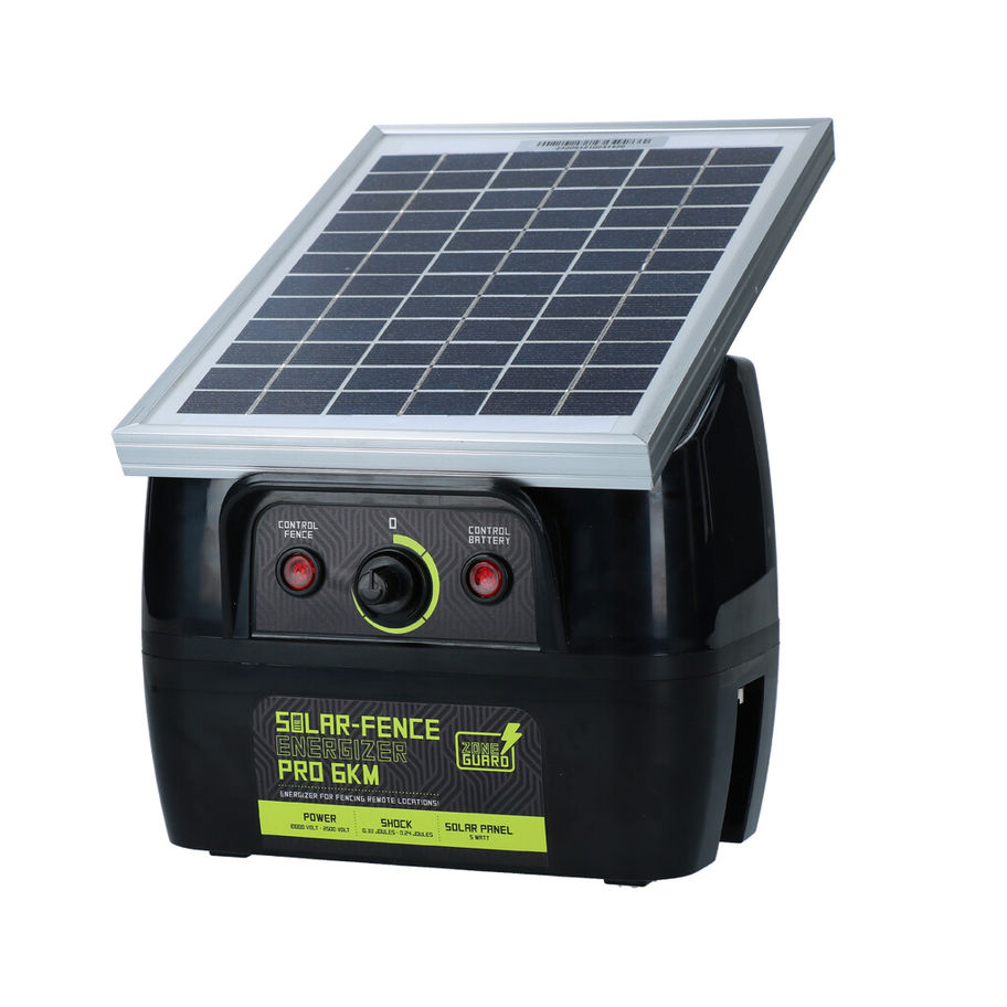 Solar Fence PHS 50, black device with solar panel and control buttons.