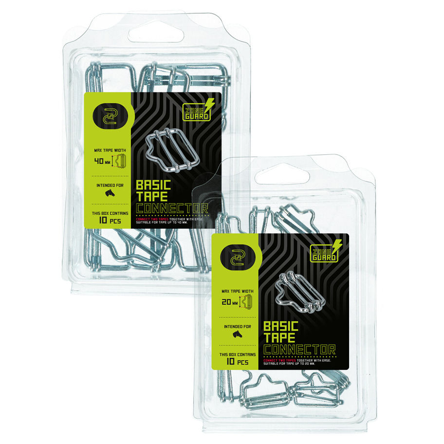 Deux paquets de boucles métalliques avec texte et logo. ZoneGuard Ring isolator black with bolt.