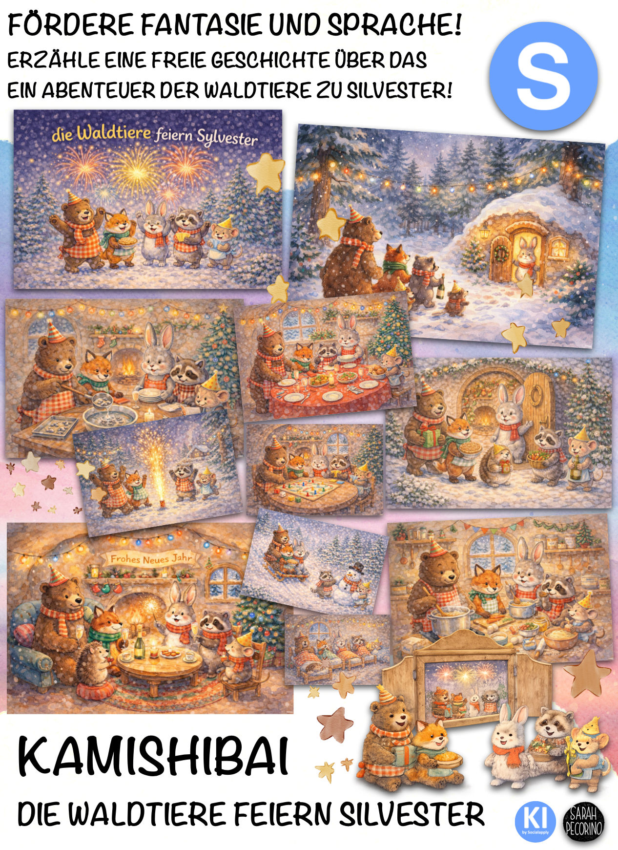 Kamishibai Bildkarten - Die Waldtiere feiern Silvester