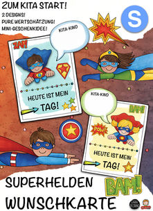 Superhelden Wunschkarte zum Kita-Start