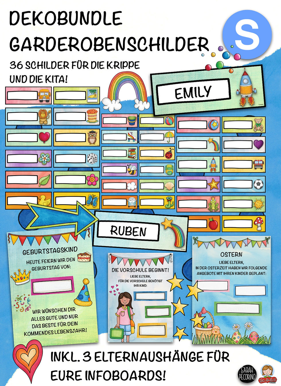 Dekobundle - Garderobenschilder inkl. 3er-Set - Elternaushänge