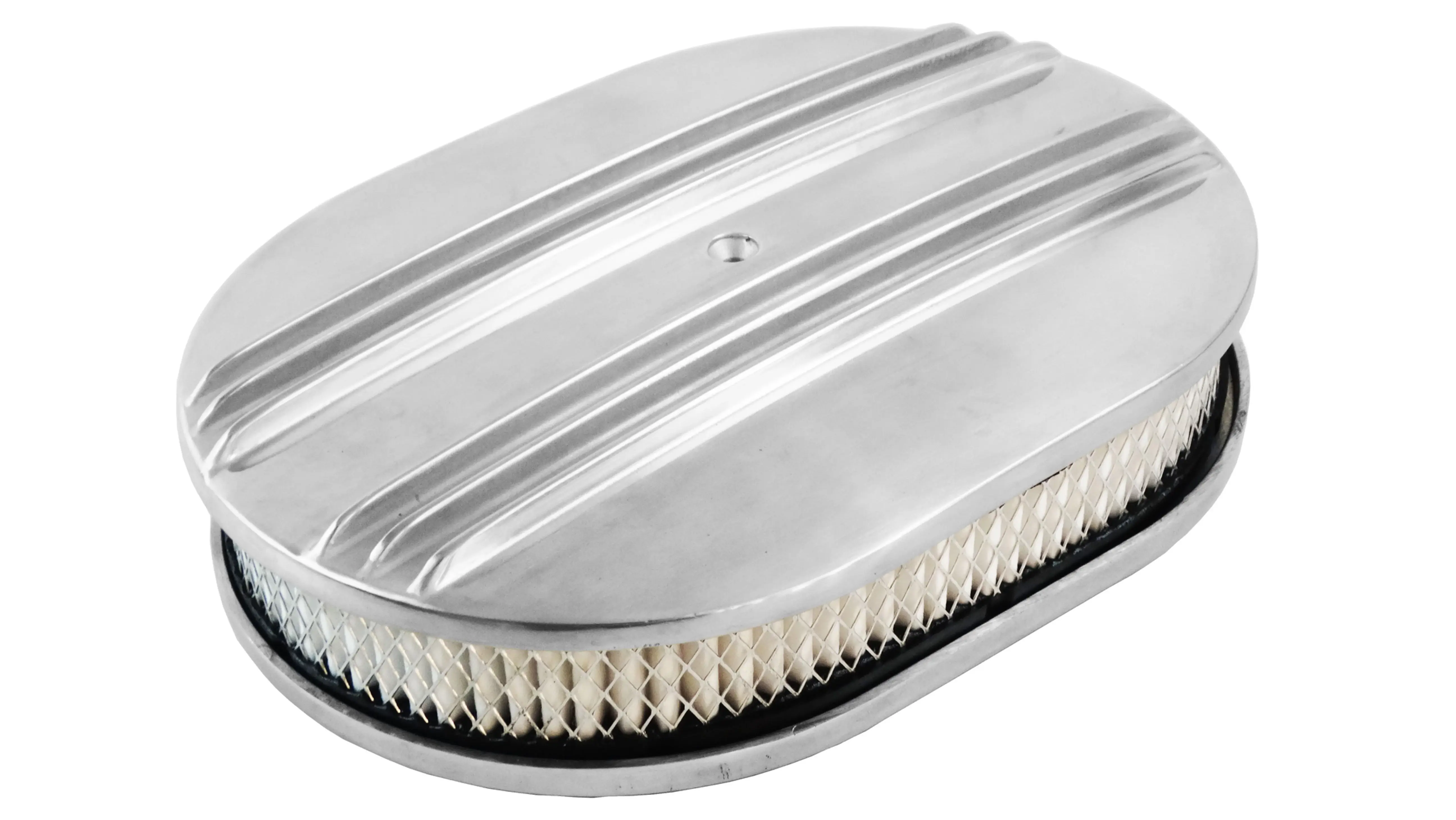 Silver Polished Aluminum 15" Oval Half Finned Air Cleaner