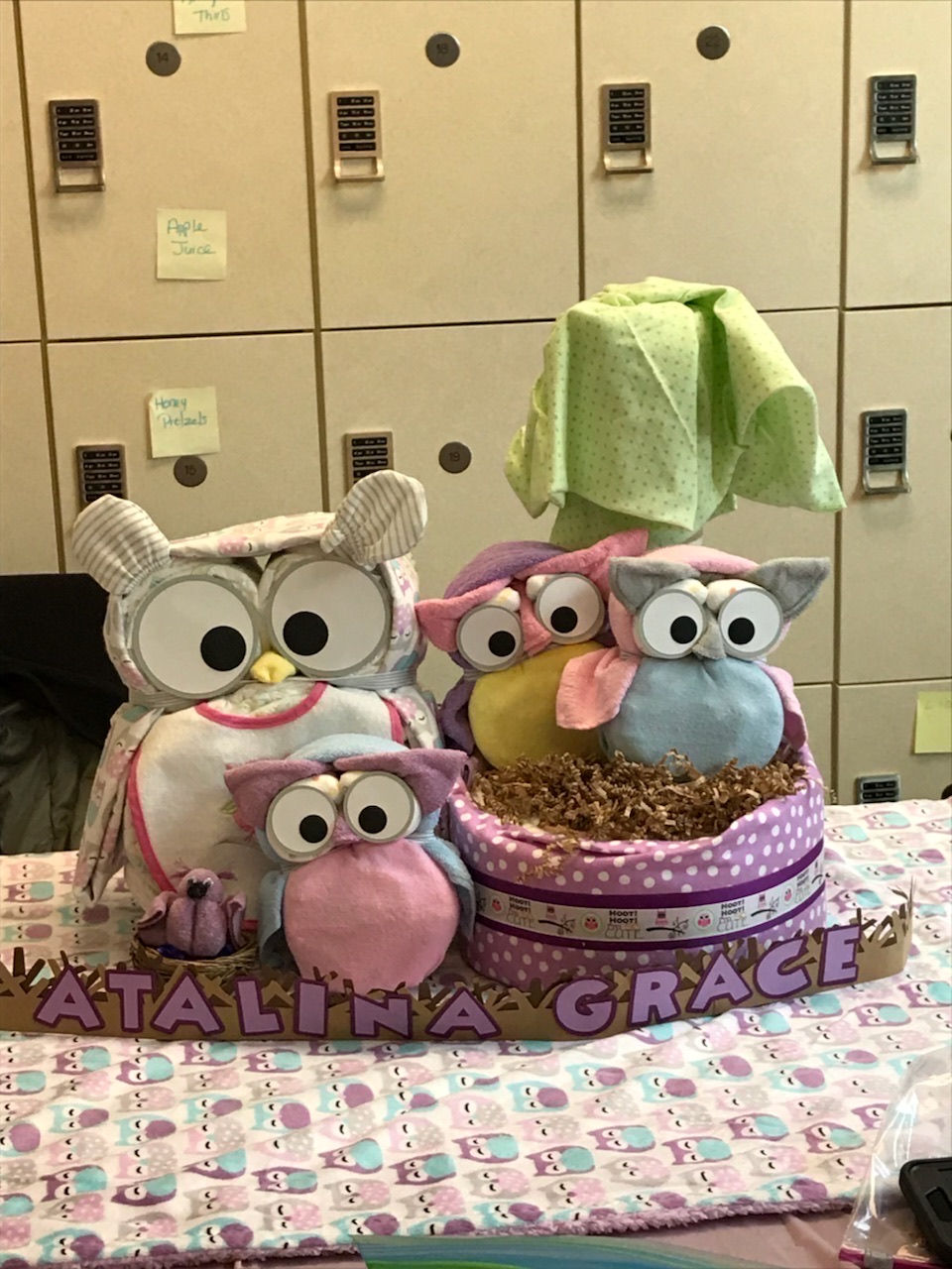 Thumbnail: Diaper Owl Centerpiece Mommy with 3 Babies