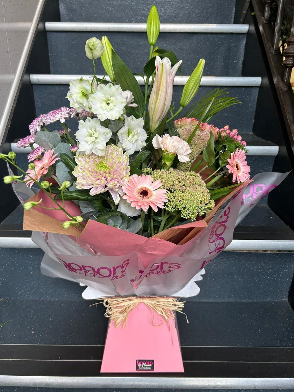pink, cream and green flowers