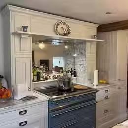 Modern kitchen with blue stove