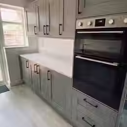 Modern kitchen interior with windows