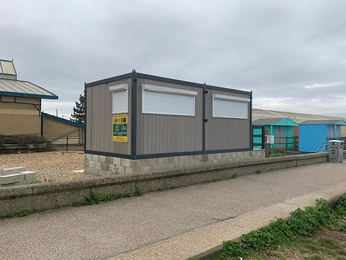 Metal storage container on pavement