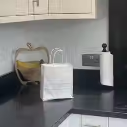 White bag on kitchen counter
