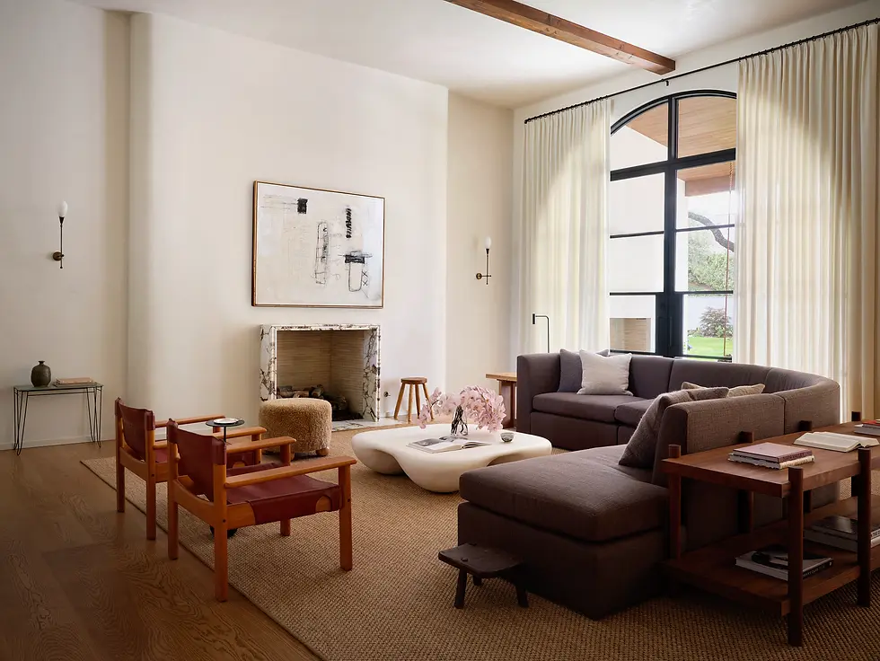 Timeless living room with marble fireplace