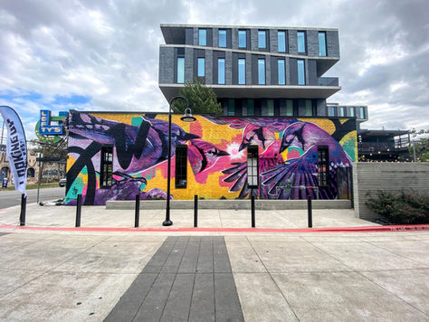 Looking Up Mural Festival piece in Austin, Texas at Lefty's Brick Bar on 6th street, artist, muralist, art, mural