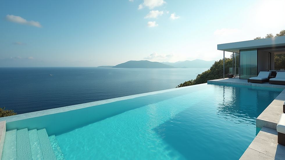 High angle view of an infinity pool overlooking the ocean