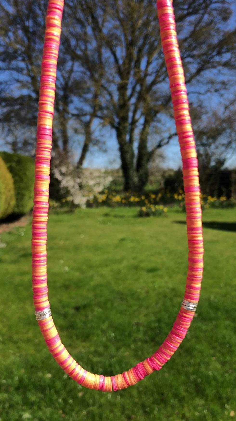 Thumbnail: Coral Colours Vinyl & Silver Disc Necklace