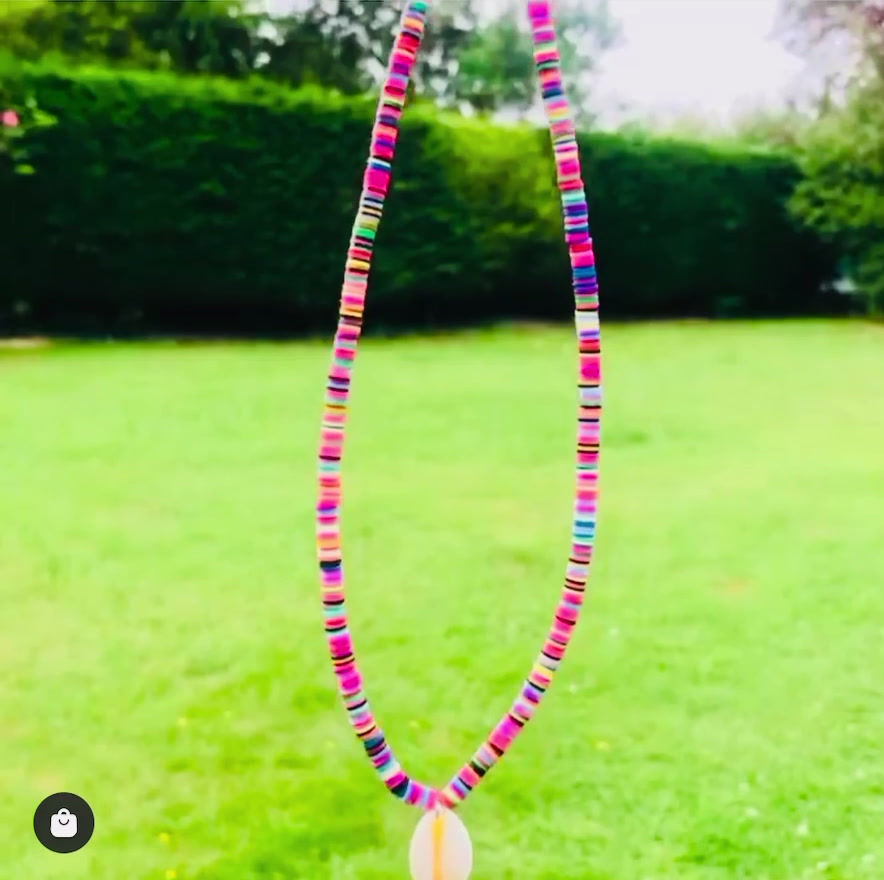 Thumbnail: Cowrie Shell & Vinyl Disc Bead Necklace
