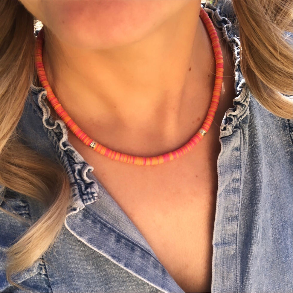 Thumbnail: Coral Colours Vinyl & Silver Disc Necklace
