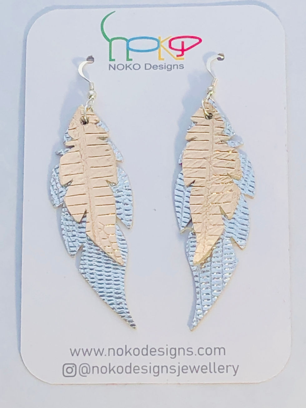 Thumbnail: Rose Gold & Silver Leather Feather Earrings