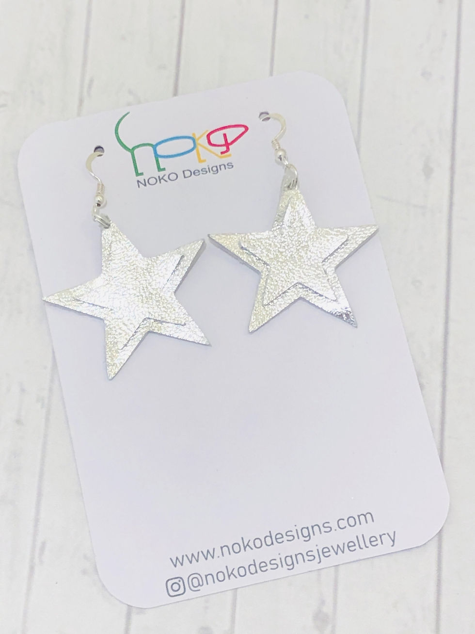 Thumbnail: All Silver Leather Star Earrings