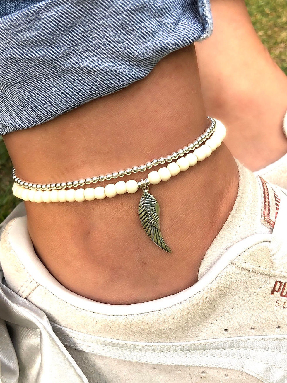 Thumbnail: Sterling Silver Angel Wing Ankle Bracelet