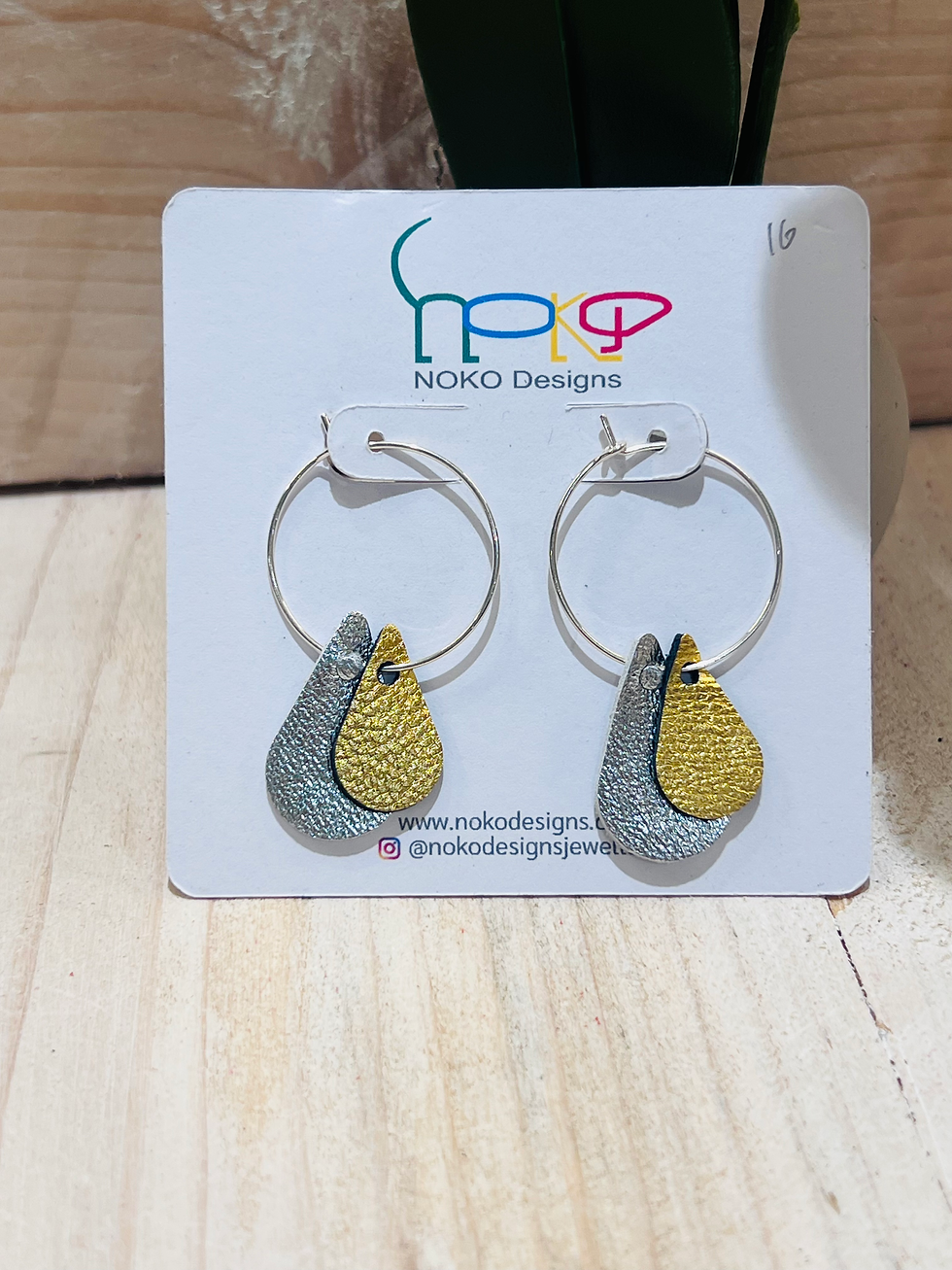 Thumbnail: The Small - Gold & Silver Leather Hoop Earrings