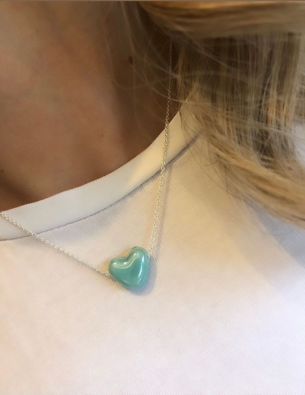 Thumbnail: Teal Ceramic Heart Pendant Necklace