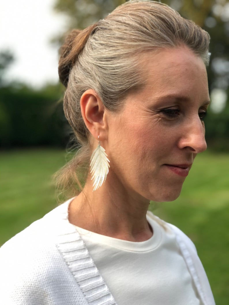 Thumbnail: Silver Filigree Leaf Earrings