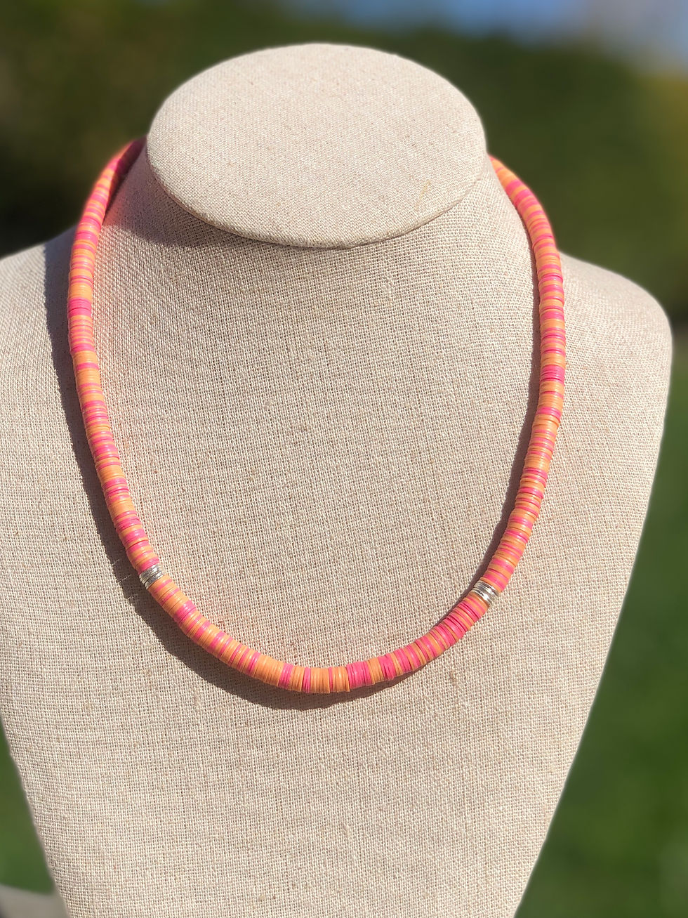 Thumbnail: Coral Colours Vinyl & Silver Disc Necklace