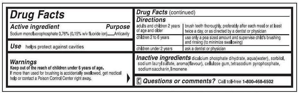 Toothpaste drug facts