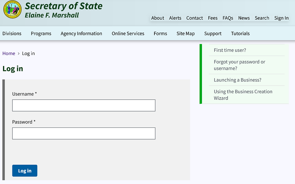North Carolina LLC, setting up your account.