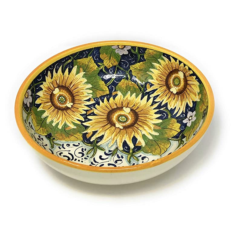 Handmade Italian serving salad bowl, Italian ceramics artistic, bowl decorated sunflowers, hand painted made ​​in ITALY Tuscan